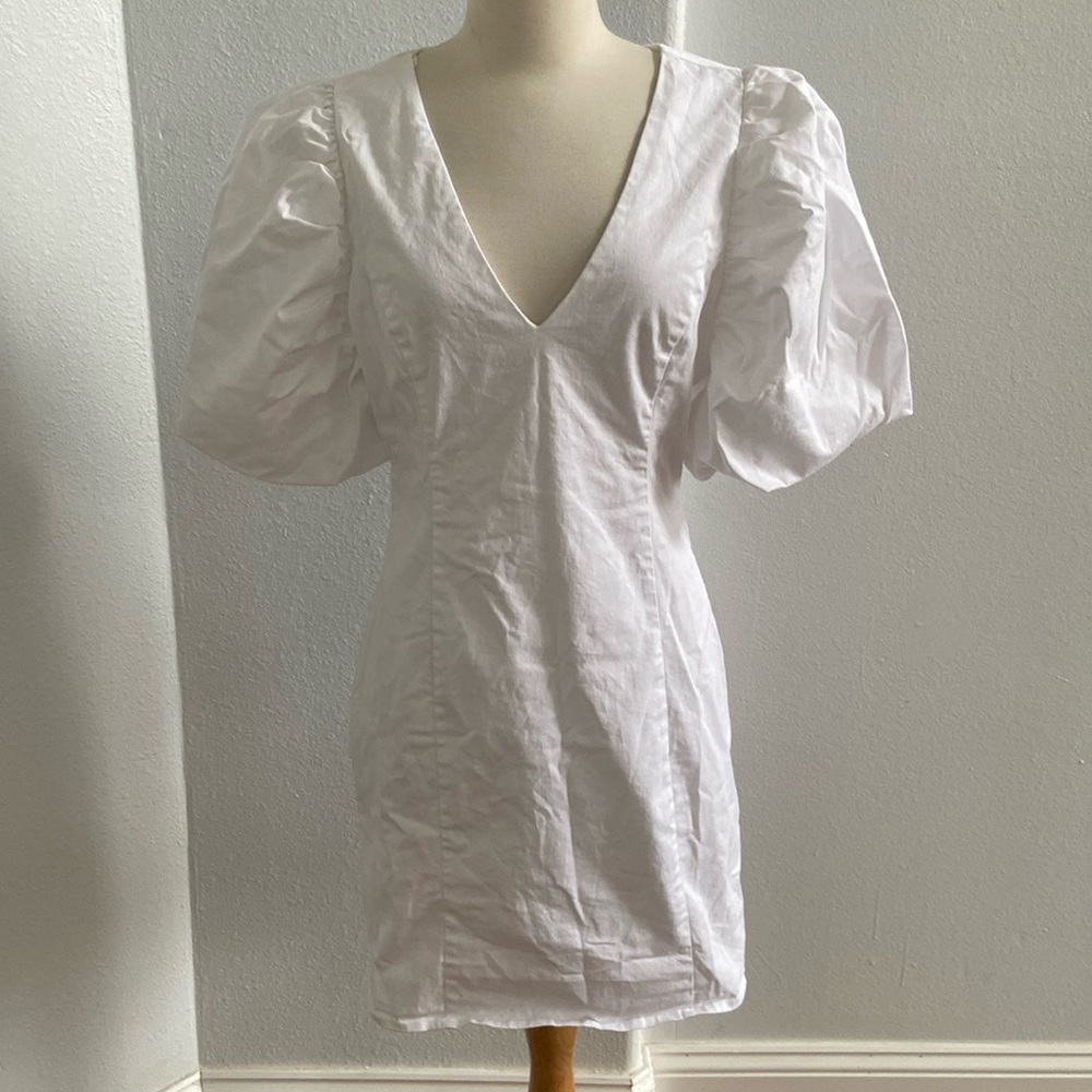 Lulus White Puff Sleeve‎ Mini Bodycon Dress Size L